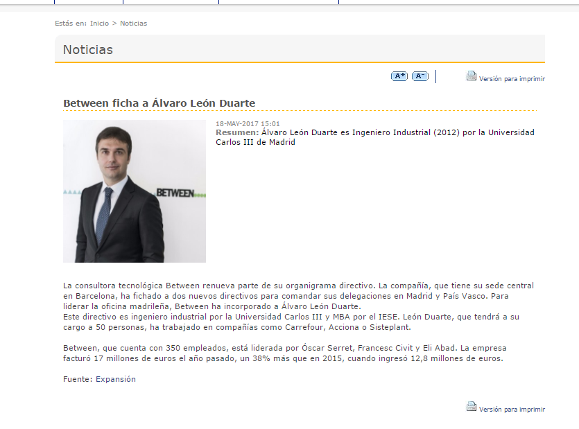 Article on the hiring of Álvaro León Duarte